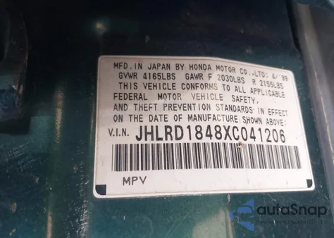 1999 Honda Cr-V Lx z USA, uszkodzony, nr VIN JHLRD1848XC041206